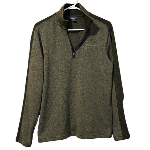 Eddie Bauer Mens Sweater Small Green Quarter Zip Pullover‎ Sweatshirt Fleece - Picture 1 of 13